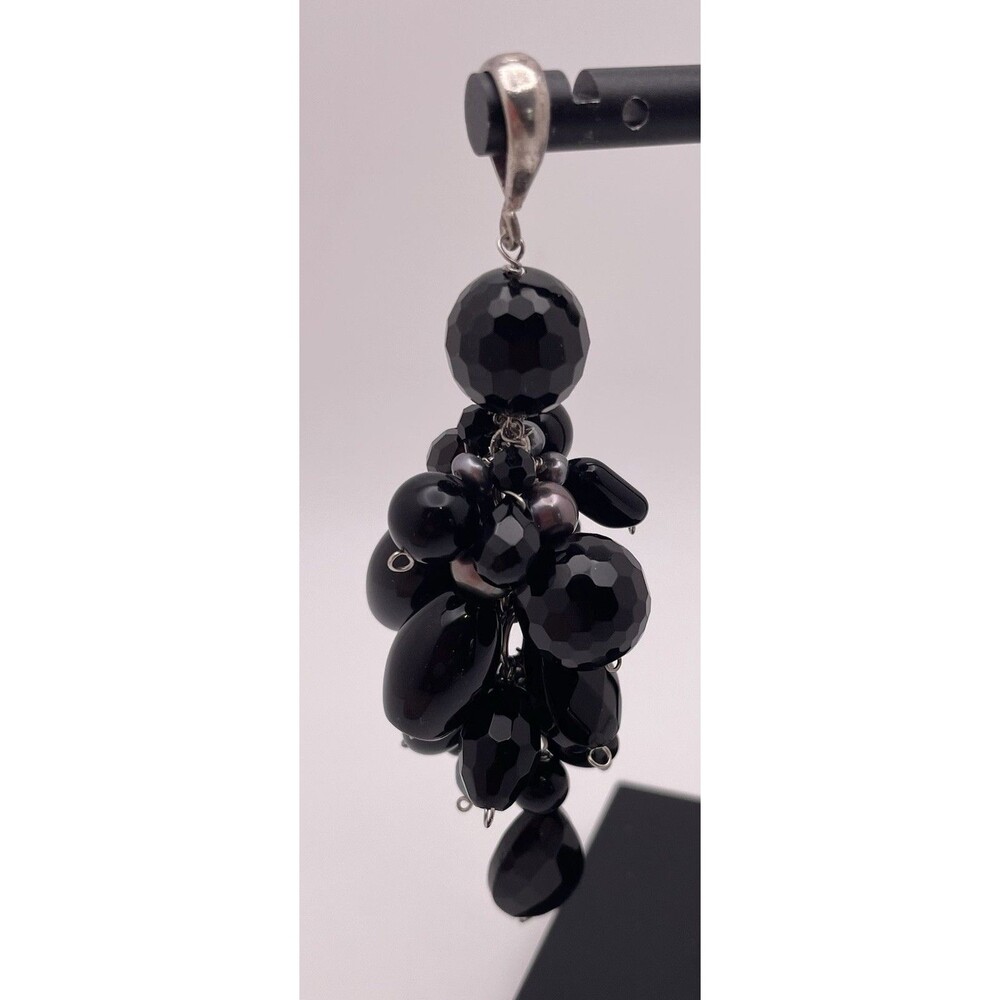 Artisan Black Stone Pearl Grape Cluster Pendant  With Silver Bail (Tested)